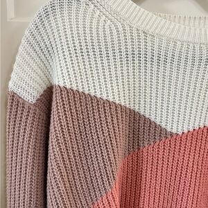 Elegant Colorblock Sweater - Cream, Brown, Pink